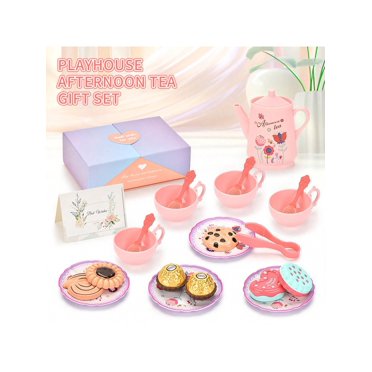 Tea Party Set For Little Girls,Princess Tea Time Toy Including Dessert,Cookies,Doughnut,Teapot Tray Cake, Kids Kitchen Pretend Play, 22PCS Tea Set For