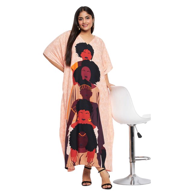 Oussum Robe Kaftan Longue Tribale Rose Pâle en Polyester Grande Taille pour Femmes