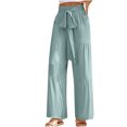 thumbnail image 2 of Snoarin Wide Leg Pants for Women Spring Solid Color Elastic Waist Linen Versatile Straight Tube Casual Wide Leg Pants Loose Pants for Women Summer on Clearance, 2 of 6