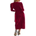 thumbnail image 4 of Women Velvet Midi Bodycon Dress Solid Color V-Neck Tie-Up Long Sleeve Dress Evening Party Dress, 4 of 5