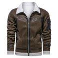thumbnail image 1 of EGNMCR Vestes pour Hommes Manteau d'Hiver Vintage pour Homme à Col Rabattu Uni en Similicuir Haut, 1 of 8