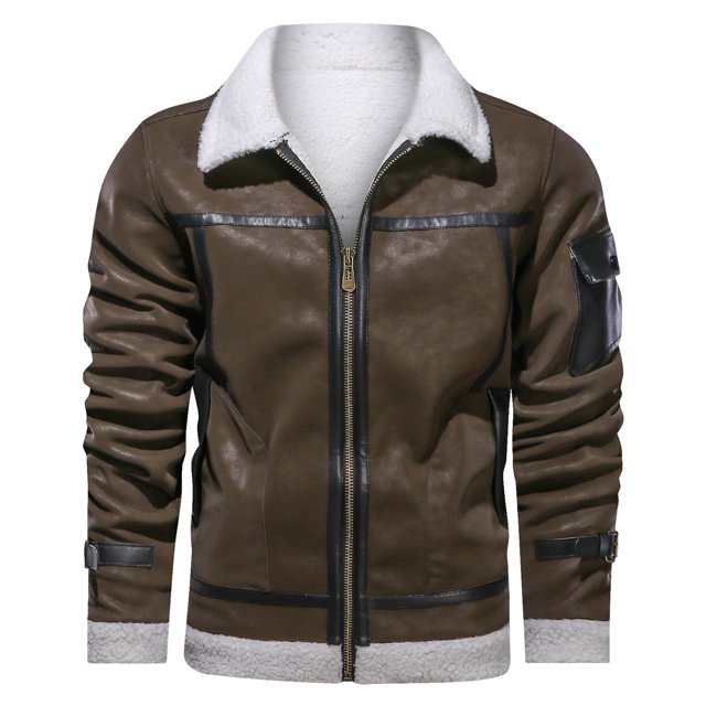 EGNMCR Vestes pour Hommes Manteau d'Hiver Vintage pour Homme à Col Rabattu Uni en Similicuir Haut
