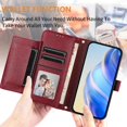 thumbnail image 2 of Case for Oneplus NORD CE 2 5G Zipper Wallet Flip Cover with Card Holder, Photo Frame, Kickstand & Lanyard, PU Leather Red, 2 of 5