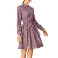 thumbnail image 2 of INSPIRE CHIC Robe à Manches Longues pour Femme, Florale, Évasée, à Nouer à la Taille, Col Smock, 2 of 6