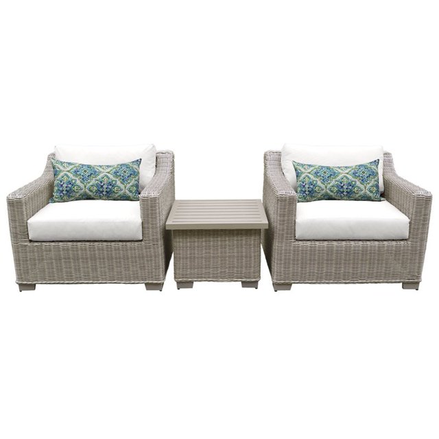 Coast 3 Piece Outdoor Wicker Patio Furniture Set in Sail White