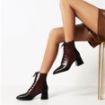 thumbnail image 4 of Thick-heeled Short Boots Lace-up Women's Shoes For Autumn And Winter New Color Matching Mid-heel Small Square Toe, 4 of 8