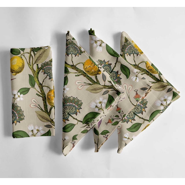 Vargottam Premium Cotton Muslin Napkins - Set of 12, 20-Inch Beige Bird Print, Soft and Absorbent Cloth Napkins for Dining, Decor, Weddings, and Special Occasions - Machine Washable, Table Linens