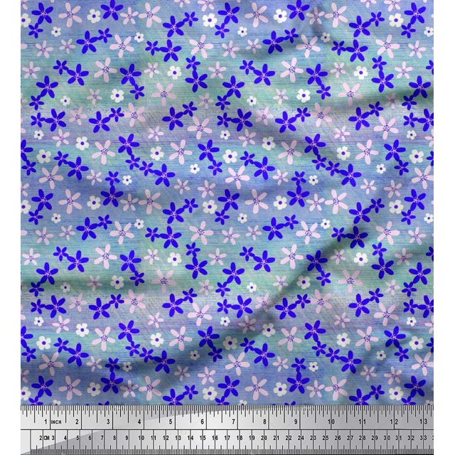 Soimoi Blue Velvet Fabric Floral Decor Fabric Printed BTY 58 Inch Wide