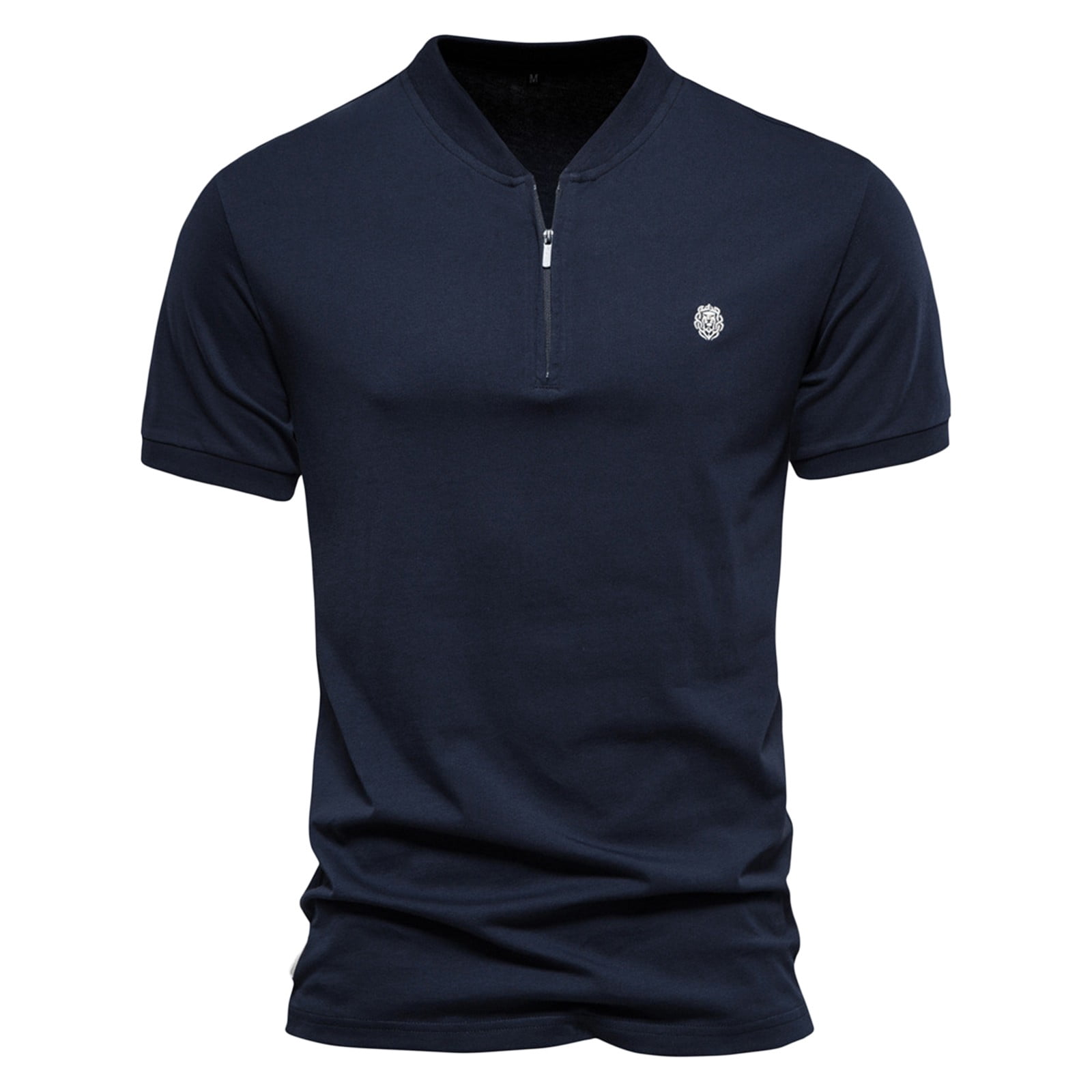 BOBOGOJP Men's Crew T-Shirts Short Sleeve Mock Neck Stretch Slim Fitted Layer Basic Tee Tops (Navy,XXL)