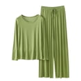 thumbnail image 2 of TACILIP Ensembles 2 Pcs pour Femmes Ensembles de Détente d'Été Tenues Col Rond Manches Longues Hauts Pantalons à Jambes Larges Pyjamas pour Femmes Ensemble, 2 of 3