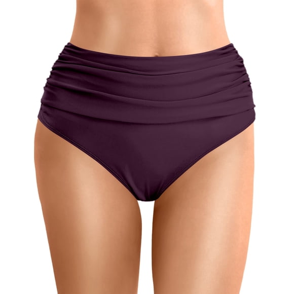GPOECD Swim Shorts Women High Waisted Ruched Bikini Bottoms with for Beach Pool High Waisted Bikini Bottoms Dark Purple,L