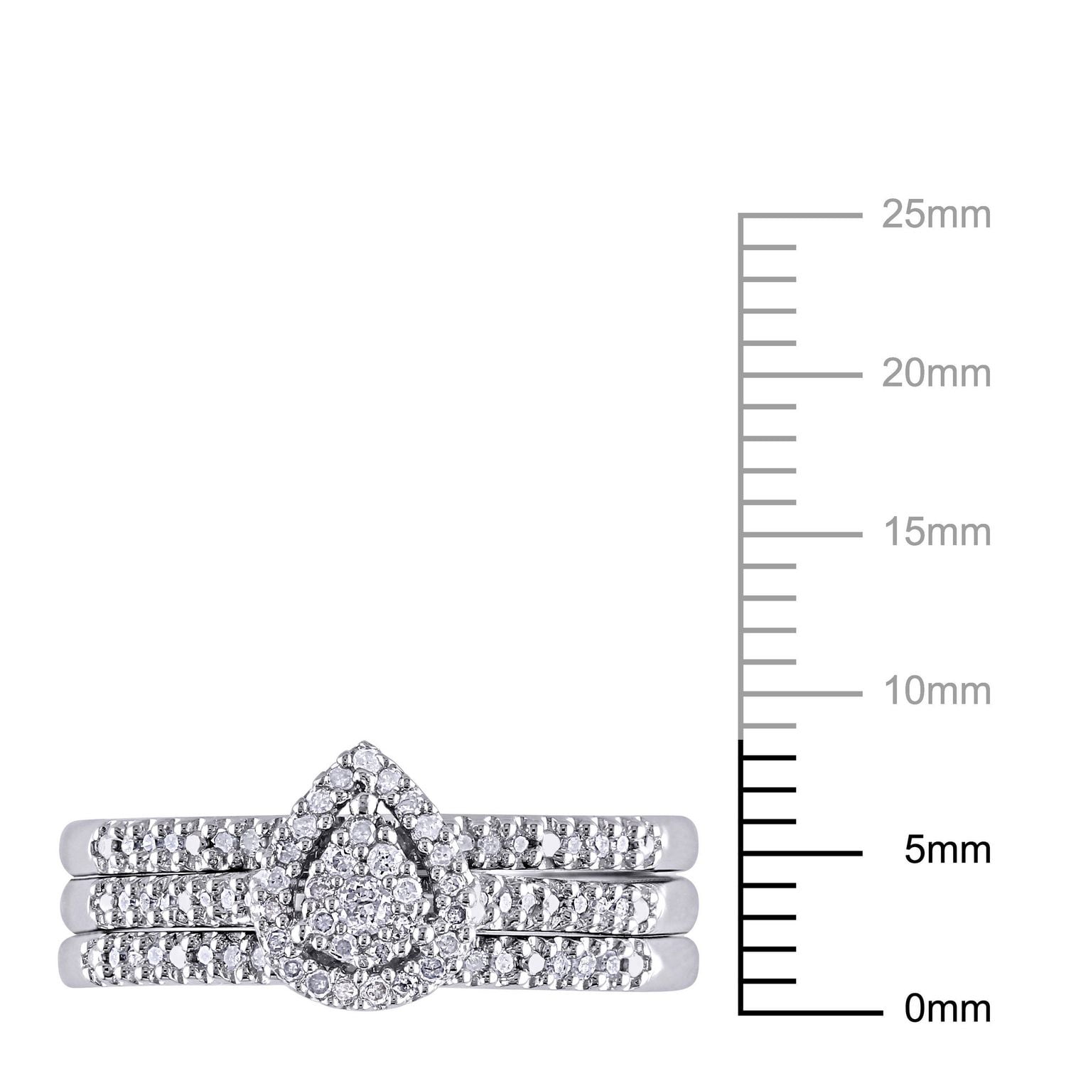 Ensemble de mariage de 3 morceaux forme auréole Miabella avec agglomération de diamants de forme poire 1/4 CT poids total en argent sterling