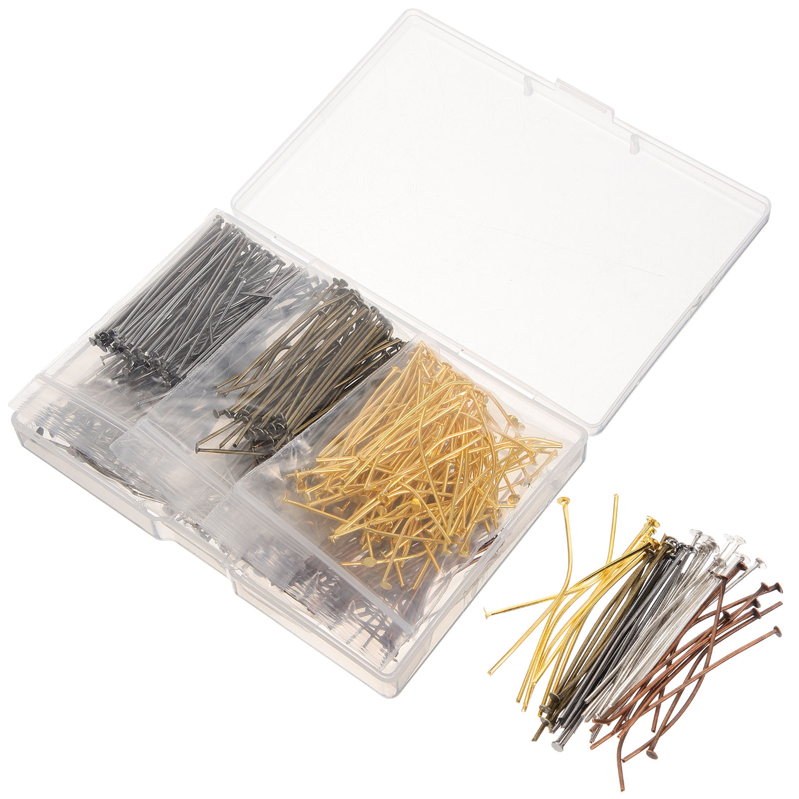 SHISUYAN 600Pcs Metal Head End Pin Jewelry Making Pin Metal Earring Necklace Flat Head Pin