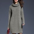 thumbnail image 2 of Womens Solid Color High Collar Casual Knit Sweater Dress, 2 of 6