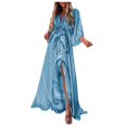 thumbnail image 2 of Women Maxi Dress Long Holiday Boho Paisley Print Slit Striped Ladies Summer, 2 of 6