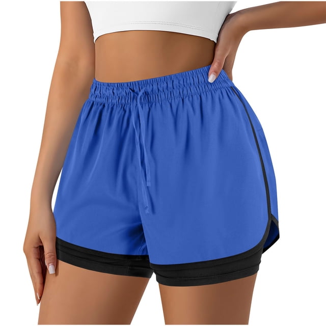 Plebaso Women's 2 in 1 Running Shorts Elastic Waist Drawstring Athletic Shorts Lightweight Workout Shorts