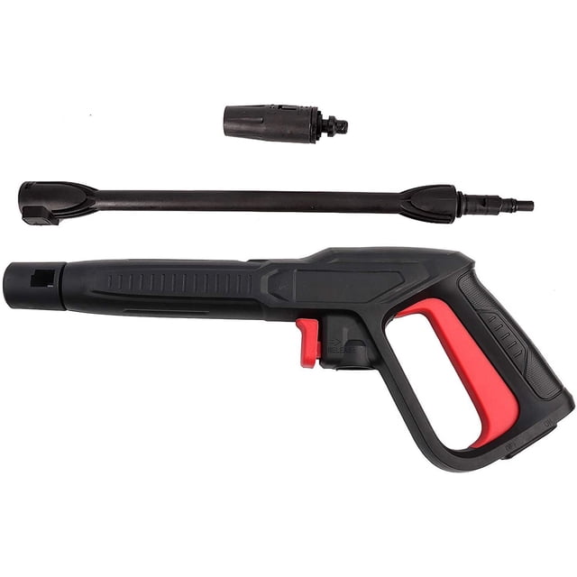 Pressure Washer, 16Mpa for Pressure Washer, designed with a black and red ergonomic handle, detachable nozzle, and extension rod. Made of durable ABS material, resistant to abrasion and aging, ideal as a pressure washer attachment for Bosch Aqt and Black & Decker models.