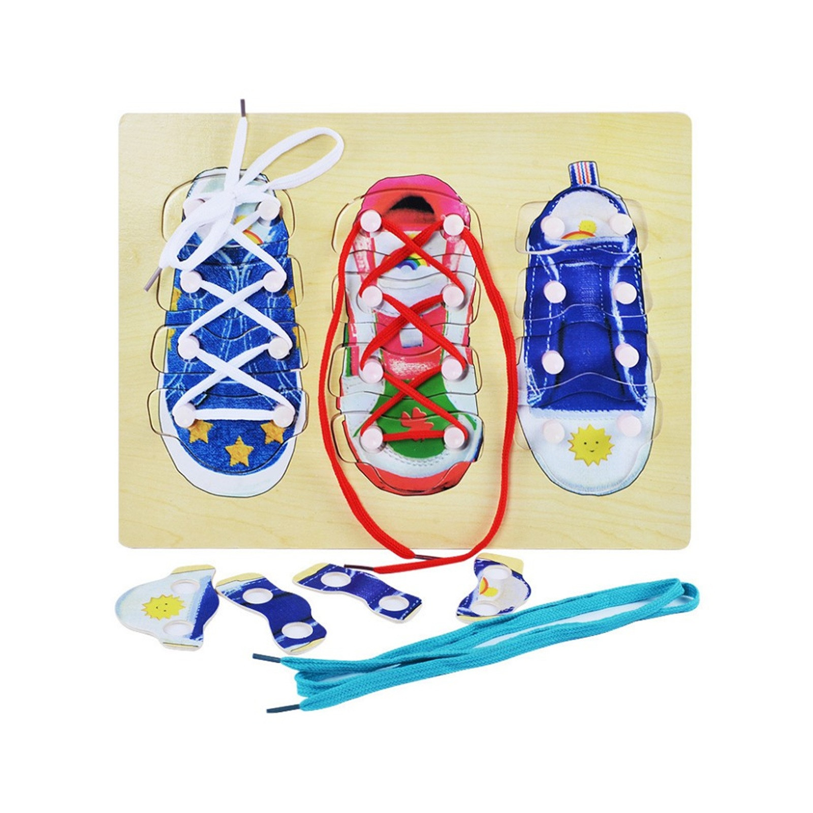 EGNMCR Tie Shoelaces Toy DIY Baby Toddler Wooden Lacing Shoes Teaching Educational Toys Puzzle ball Birthday Gifts for Kids