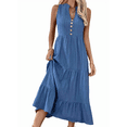 thumbnail image 2 of Robe Chemise Sans Manches d'Été 2025 pour Femmes Col en V Décontractée Midi Bleu P, 2 of 10