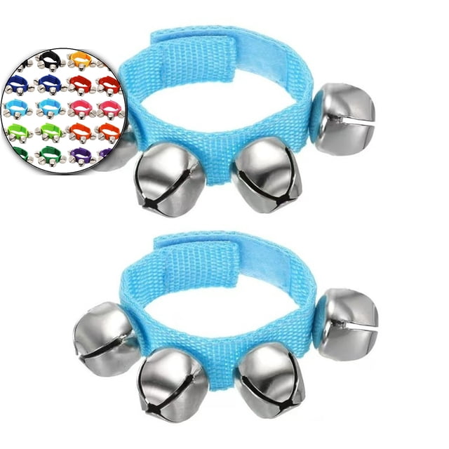 Dvruxg 2 Pcs Clochettes de Poignet, Grelots Clochettes de Cheville Clochettes de Poignet Bracelet Instruments de Percussion Bande Rythmique Musicale 4 Clochettes Argentées pour Fête Noël (Bleu Clair)