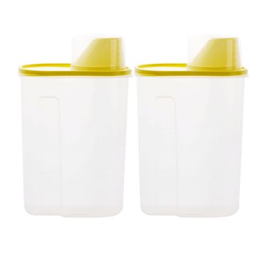2pcs Kitchen Food Sealed Storage Container Plastic Empty Storage Jar Grain Canister for Tea Coffee Bean Dried Fruit (Large Size, 2.5L, Yellow)
