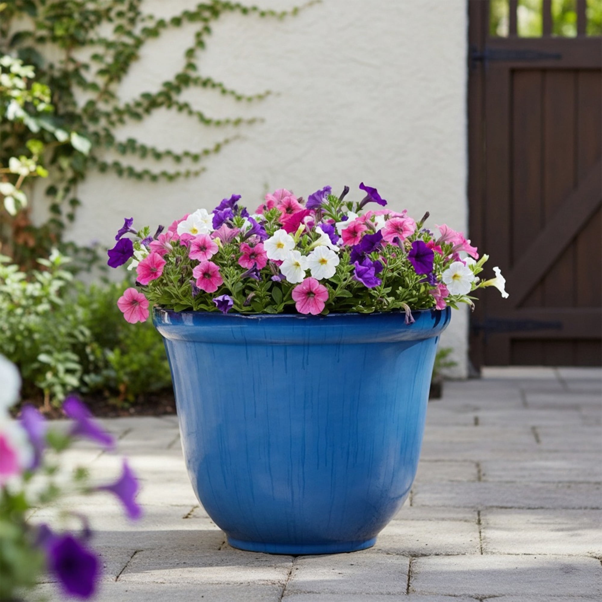 Jardinière en Résine Mystique Better Homes & Gardens 16 pouces, Rayure Bleue