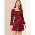 thumbnail image 3 of INSPIRE CHIC Women's Fall Square Neck Vintage Mini Plaids Dress, 3 of 6