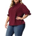 thumbnail image 4 of GRACE & GRANDEUR Blouse à Manches Bouffantes Plissée à Col Montant à Imprimé d'Étoiles pour Femme Grande Taille3X Rouge, 4 of 6