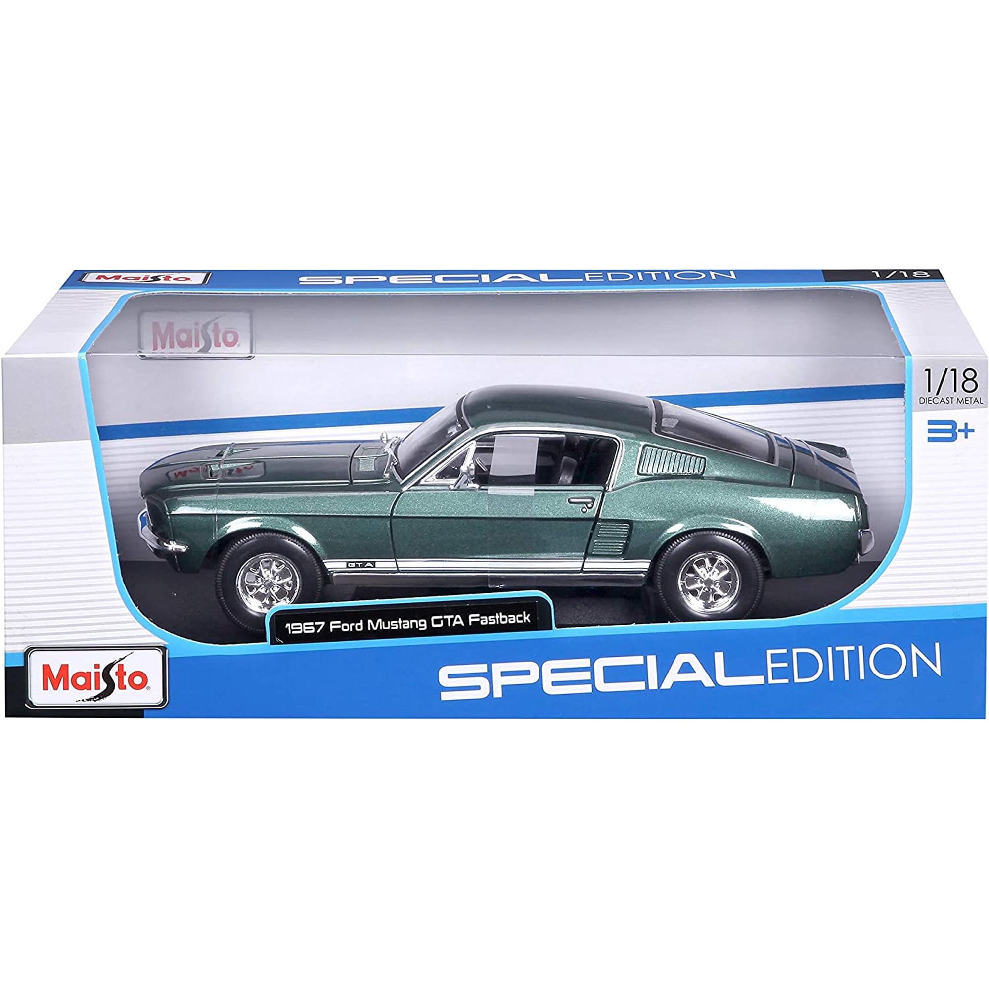 1967 Ford Mustang GTA Fastback Green Metallic with White Stripes 1