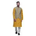 thumbnail image 1 of Atasi Mandarin Collar Traditional Solid Kurta Pajama With Printed Jacket Set, 1 of 3