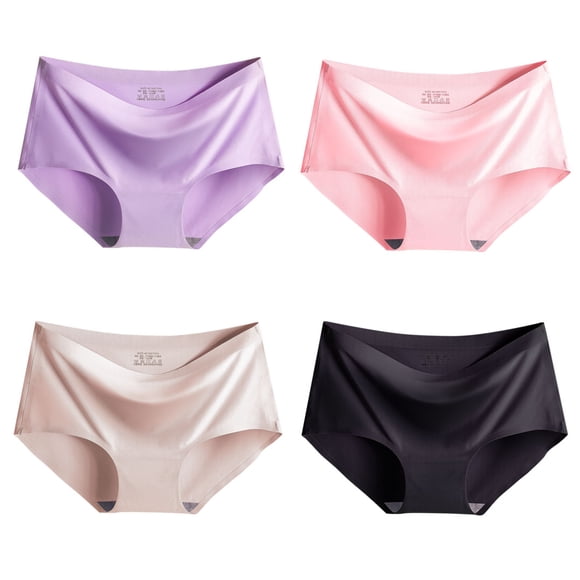 Women's 4in1 Ice Silk Seamless Underwear Invisible Panties Knickers Clothing Lingerie Brief Dresses Gift for Girlfriend Wife