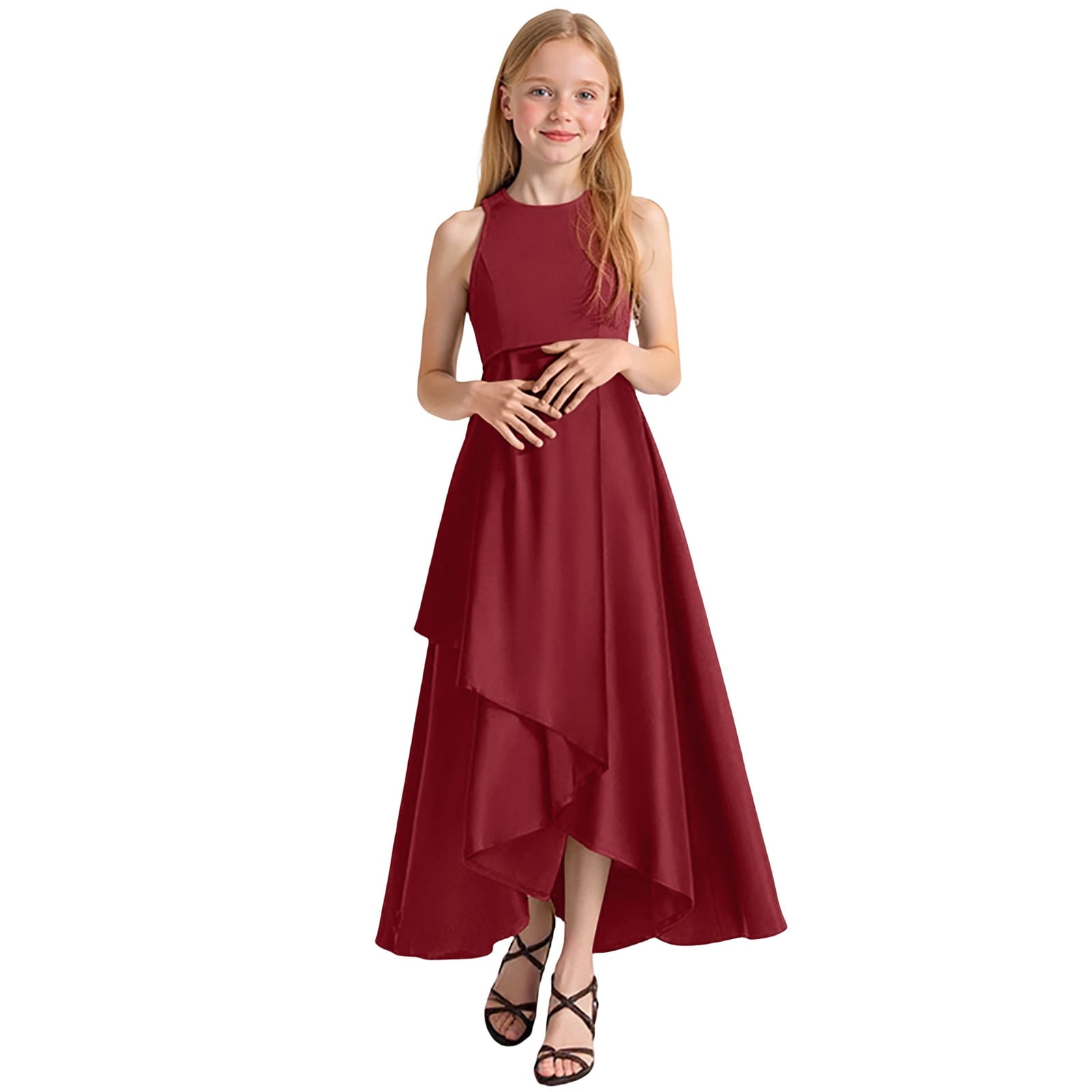 formal dresses for 13 14 year olds FhsagQ Girls Party Gown Recital Performance Pageant Elegant Sleeveless Summer Dress For Kids (Wine Size 13-14 Years) WGD-2025