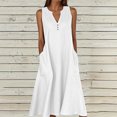 thumbnail image 3 of Ohufall Robe Femme en Coton et Lin à Col en V Sans Manches Décontractée Robe Débardeur Unie Confortable avec Poches Robe Midi d'Été Chic, 3 of 5