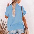 thumbnail image 4 of Babysbule Womens Tops Clearance Ladies Solid Color Cotton And Linen Shirt Short Sleeve Lapel Button Top, 4 of 9
