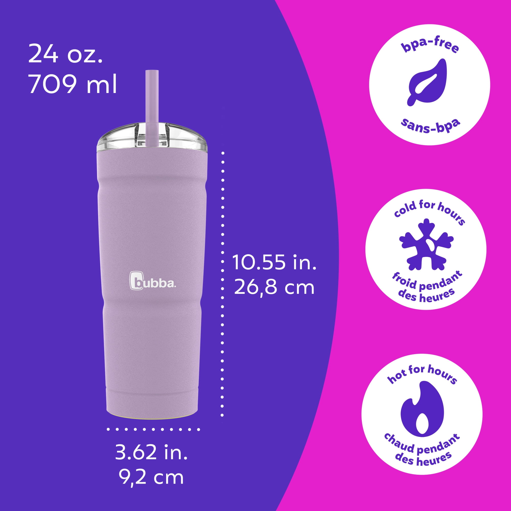 bubba Envy S Tumbler, Insulated Stainless Steel Water Bottle with Straw Lid, Lavender Frost