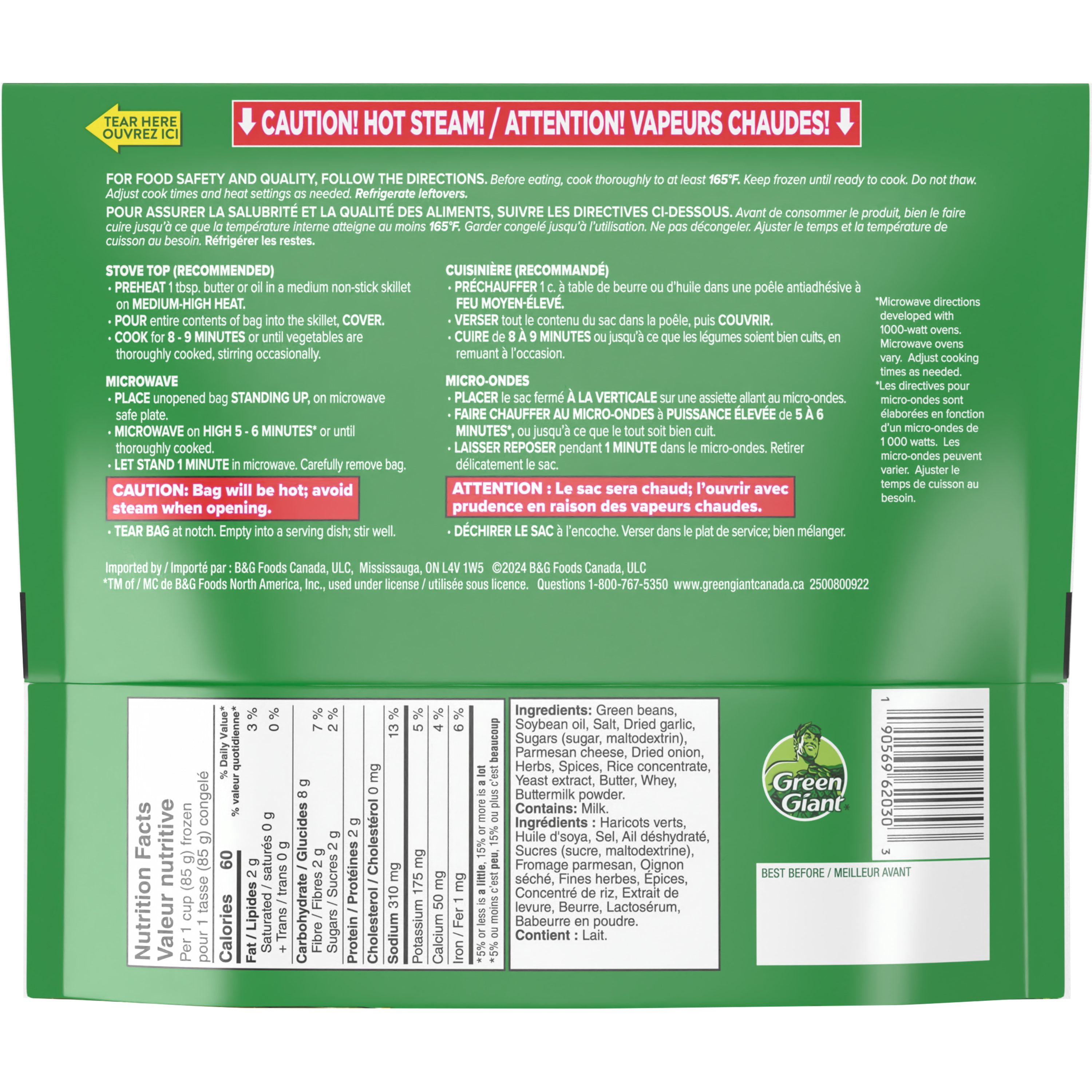 Green Giant Restaurant Sides Garlic Parmesan Green Beans, 340 g