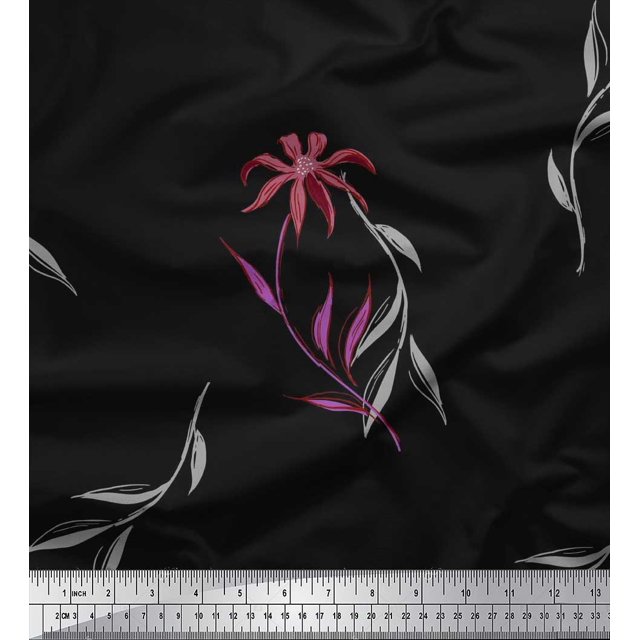 Soimoi Silk Fabric Leaves & Wild Flower Fabric Prints By Yard 42 Inch Wide