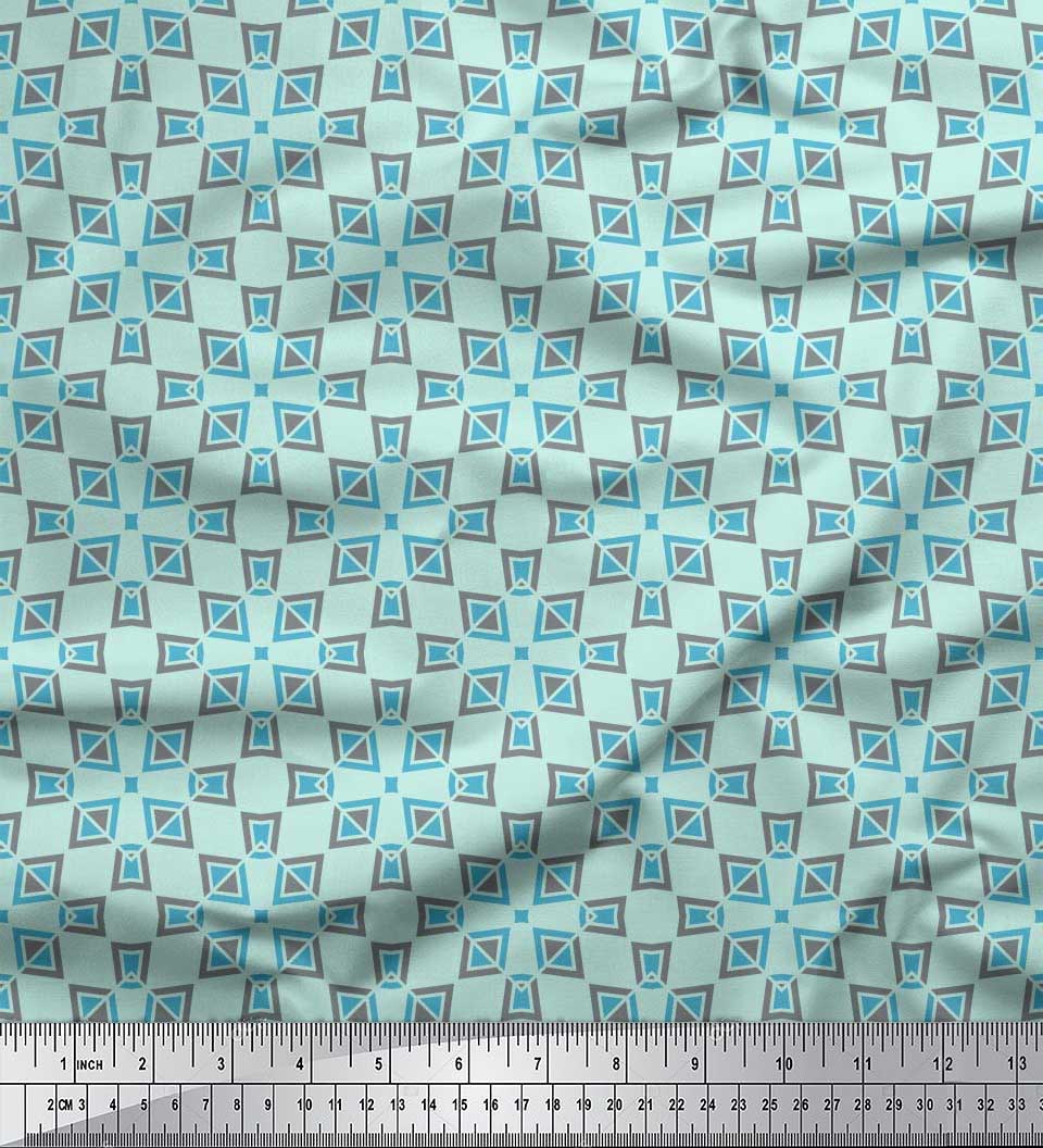 Soimoi Tissu Satin Modal Vert Carré & Triangle Imprimé Géométrique au Mètre 42 Pouces de Large