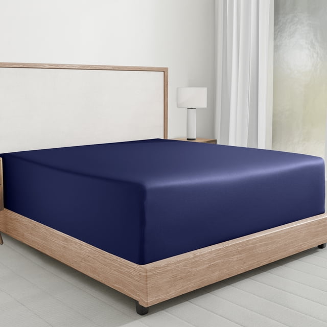 California Design Den Queen Bed Fitted Sheet, 1 Pc - Soft 100% Cotton Sateen, Deep Pockets, Durable All-Around Elastic - Navy Blue