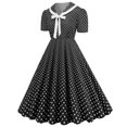thumbnail image 2 of Pisexur Robe à Manches Courtes Col en V Mode Femmes Robe Vintage Évasée Ligne A Nœud Papillon Robe de Bal Col en V Manches Courtes Imprimé à Pois Robe Femme en Solde, 2 of 8