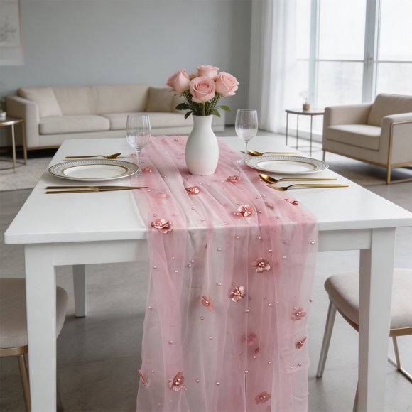 Nappe en Filet Brodé Transparente en Dentelle, Chemin de Table pour Décoration de Mariage et d'Anniversaire / Couvre-Table Bohème pour Maison, Cuisine, Salle à Manger