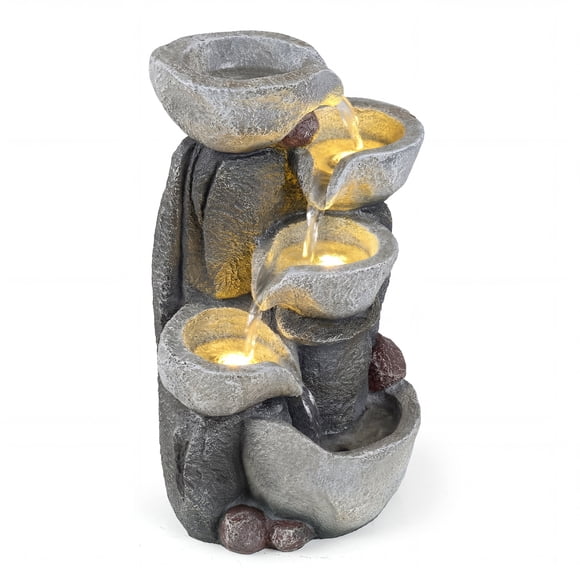 Costway 17.5"H Outdoor Water Fountain 5-Tier Cascading Bowl Tabletop Waterfall Fountain