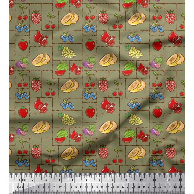Soimoi Rayon Fabric Mix Fruits Fabric Prints by Yard 56 Inch Wide