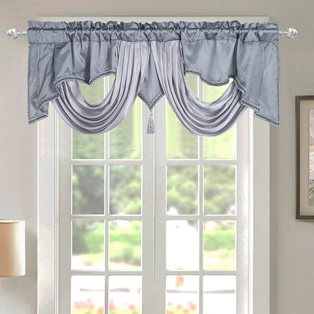 UsRHHA Solid Color Short Curtains, White Beige Gray Polyester Window Panels 140x45cm Through Rod, Household Curtains Window Treatment