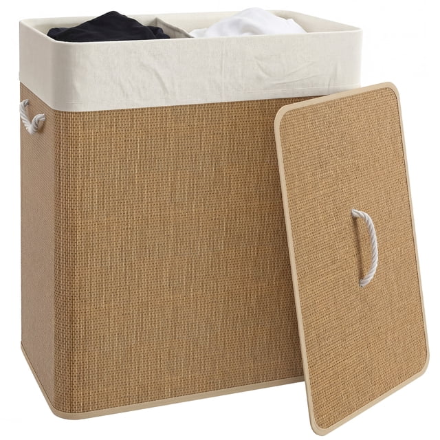 HOMCOM Panier à Linge Double avec Couvercle, Panier à Linge 100 L, Brun