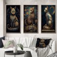 thumbnail image 1 of Designart "Glamorous Gold Cat Retro Blue" Animals Cat Framed Wall Art Set Of 3 - Blue Cat Frame Canvas Set For Living Room Decor, 1 of 6