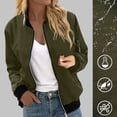 thumbnail image 2 of Womens Fashion Jacket Casual Stand Collar Zip Up Lightweight Coat Fall Color Block Jackets with Pockets Army Green S, 2 of 7