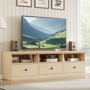 TV Stand for 65/70/75 inch TV, Entertainment Center with Storage Drawer, Mid-Century Modern TV Console with Open Shelves, 70in Media TV Cabinet for Living Room, Bedroom