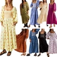 thumbnail image 1 of WIFORNT Robe Longue pour Femmes, Robe à Manches Longues à Encolure Carrée avec Broderie Florale, Robe Ample Évasée, 1 of 6