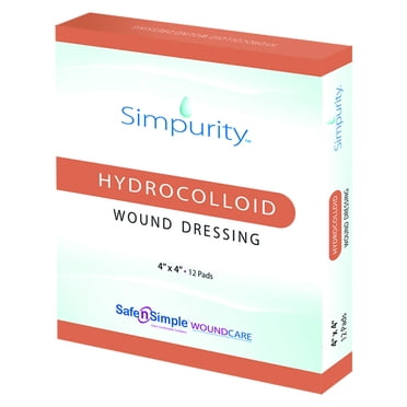 Simpurity Pansement Hydrocolloïde pour Plaies, 4 Pouces x 4 Pouces, Boîte de 12 – Pansement pour Soins des Plaies